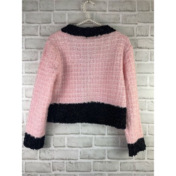 NEW BEULAH FUZZY EYELASH CARDIGAN PINK & BLACK SIZE Small - Picture 2 of 6